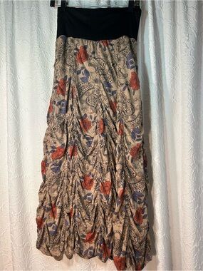 Surrealist Bohemian Floral vintage Y2K ruched maxi skirt medium